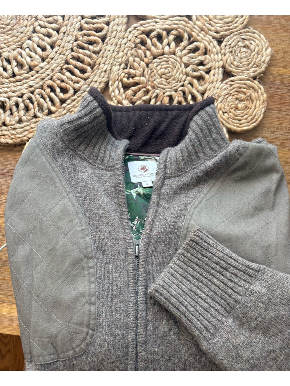 Southern Proper Quilted Panel Zip Sweater in Gray